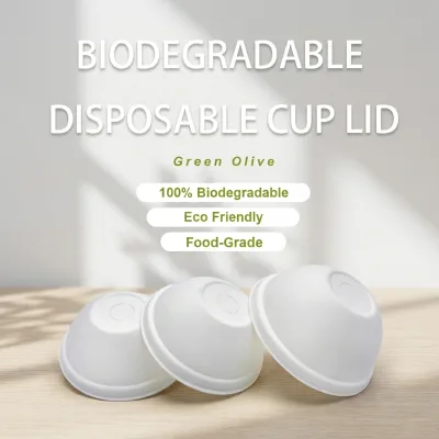 100% Plastic Free Biodegradable Certified Sustainable Molded Fiber Disposable Leak-Proof BPA Free Hot Cold Beverage Cup Dome Lid