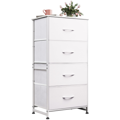 White 4-Drawer Dresser Easy Pull Handle Sturdy Steel Frame Wood Top Organize Bedroom Hallway Entryway Closets Fabric Storage