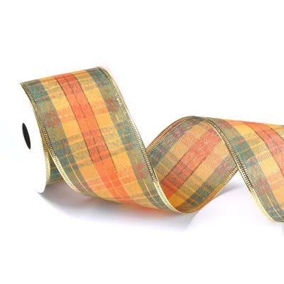 2.5 Inch Smooth Bright Plaid Wide Wired Ribbon 100% Polyester for Gift Craft Wrapping and Decoration