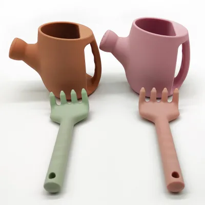 Silicone Watering Can Pot and Rake Beach Toys Sets for Outdoors Activities