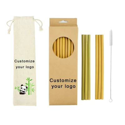 Wholesale Eco Friendly Recyclable Reusable Natural Biodegradable Custom Logo Bamboo Drinking Straw with Box or Bag for Party