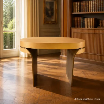 Rounded Oak Writing Desk Sculptural Curved Front Drawer Modern Home Office Study Table Natural Wood Furniture Supply