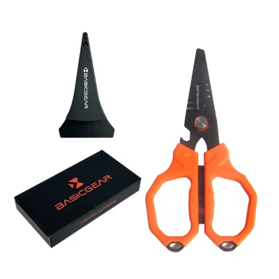 6.5 Inch BasicGear Multipurpose Titanium-Coated Fishing Scissors with Hook Adjuster and Non-Slip Grip