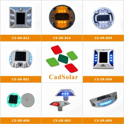 CS-SR-804D Solar Traffic Safety Stud with Dual Reflectors 6 LEDs and Two-Hole Mounting for Roads Parking Lots and Seaports