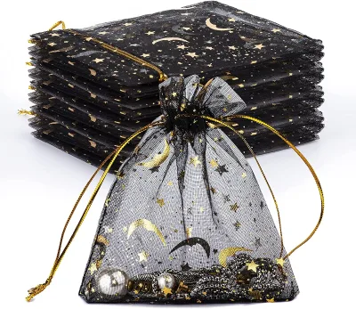 11x16cm Moon Star Printed Organza Candy Gift Bags Black Bag Makeup Organza Favor Net Gift Bag