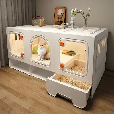 All-In-One Luxury Customizable Plastic Pet Villa with Feeding Area Toilet Window Ventilation Storage Space