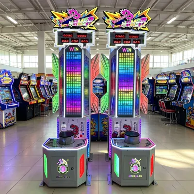 Coin-operated Arcade Game Machine Adults Hit with Hammer Game Cool LED Lights 1 Player Hammer Strength Machine Metal English