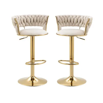 Luxury Modern Woven Bar Stool Adjustable Height Swivel Backrest Chrome Frame Counter Height Commercial Bar Chair for Home
