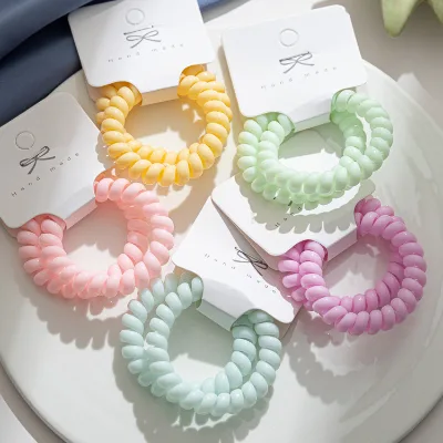 Wholesale Candy Color Elastic Hair Ties Plastic Telephone Hair Tie Phone Cord Telephone Wire Line Hair Accessories for Women