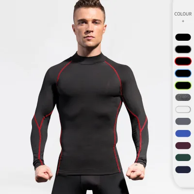 Wholesale Men High-Collar Fitness Long Sleeve Sports Running T-Shirt Autumn/Winter Elastic Quick-Dry Crewneck Sweatshirt