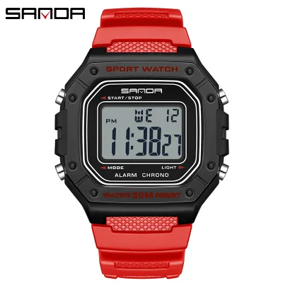 Sanda 2156 New Model of 2023 Digital Movement Square Led Display Dial Outdoor Sports Watertight Men Wrist Watch