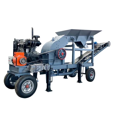 Portable Mini Diesel Engine Hammer Mill Crusher Small Scale Mobile Coal Glass Gold Ore Rock Crushing Sand Making Machinery