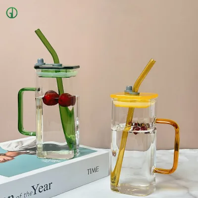 Customized Logo Highball Glass Square Shape Shot Glass Heavy Base Square Water Drinking Glasses Mug With Colored Hand