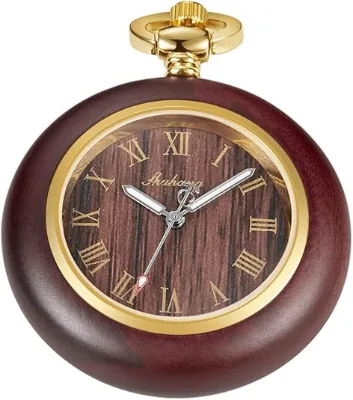 Wooden Engraved Wooden Pocket Watches for Men Handmade Bamboo Wood Analog Quartz Pocket Watch with Chain Gift for Father's Day