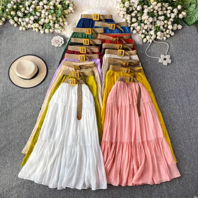 Women's Skirt 2026 Summer Mid-length Casual High-waisted Slimming Big Swing Fluffy Cake Skirt