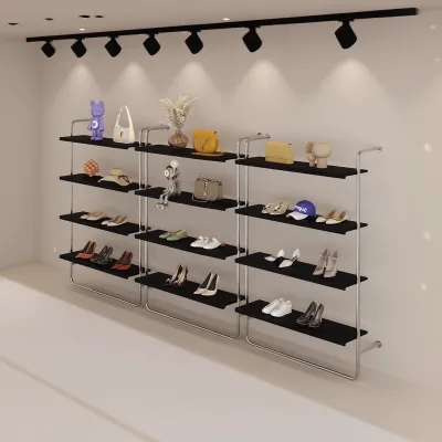 Wall-mounted Stainless Steel Multi-tier Display Rack Modern Minimalist Design for Clothing Bags Hats; Commercial Storage Shelf