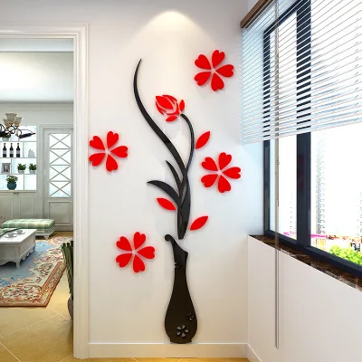 3D Wall Decor, Acrylic 3D Wall Sticker 3D Flower Vase Wall Stickers