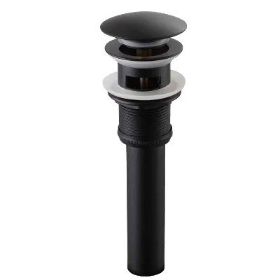 Bathroom Plastic Matte Black Chrome Plated Push Down Pop up Drain Stopper for Vessel Sink Lavatory Vanity Without Overflow
