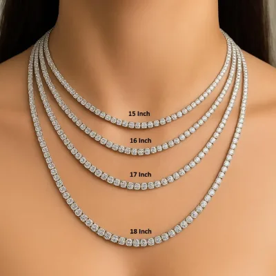 Lab Grown Diamond Tennis Necklace 6, 7, 8, 9, 10, 15, 20, 25, 30 Carat 14K Gold Round Brilliant Diamond Necklace for Women
