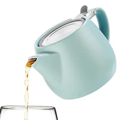 2021Porcelain Small Teapot Turquoise 18.2 Ounce Matte Finished Stainless Steel Lid and Extra-Fine Infuser to Brew Loose Leaf Tea
