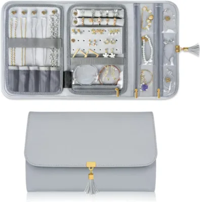 New Folding Travel Portable Reusable Jewelry Display Storage Bag Ring Earrings Leather Makeup Case Jewelry Bag