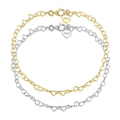 Summer Beach Jewelry Female Anklet Chain Foot Jewelry 14k Gold Plated 925 Sterling Silver Heart Shape Chain Anklets for Women