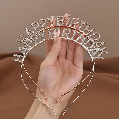 Happy Birthday Metal Headband With Silver Gold Letters Rhinestone Headbands for Women Girls Party Decoration Accessory Hairband