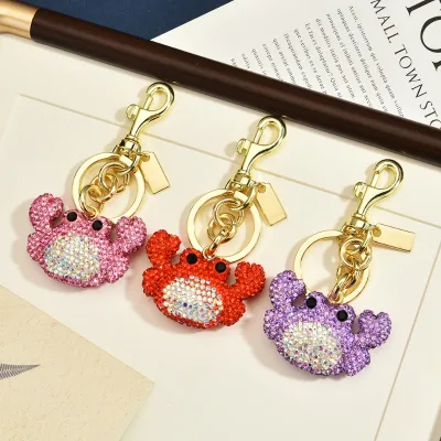 Shiny Bling Crystal Crab Keychain Full Pave Rhinestone Sea Animal Pendant Fashion Handbag Purse Charm Key Ring Ocean Theme Gift