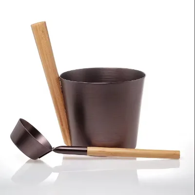 Quality Product Portable Sauna Room Accessories Includes 7L Metal Sauna Bucket Ladles Barrel Aluminium Material