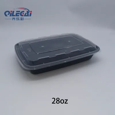 Qilecai Black Disposable American Style Heat Resistant Sealing Rectangular Thickened Plastic PP Lunch Box for Fast