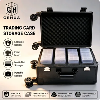 Wheeled Aluminum Trolley Graded Card Case Lockable Sports Trading Graded Slab Storage Star CardsTool Box with Lock TSA