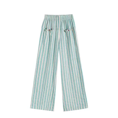 Custom You Own Brand Spring Summer Comfortable 100% Cotton Pajamas Pants for Women Casual Loungewear Stripes Pants
