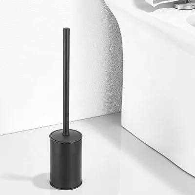 Light Luxury SUS304 Matt Black Round Design Free Standing Toilet Brush Holder