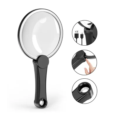 Handheld Rechargeable LED Screen Magnifier 130mm Large Lens 3X/5X/8X 49 LEDs Tri-Color Light Flexible Guide ABS+PMMA Home
