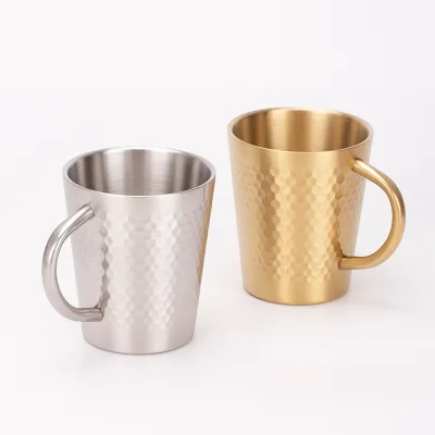 Stainless Steel Hammer Patterned Handle Cup with Gold and Silver Options Can Be Used for Home or Camping