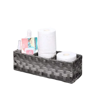 Factory Direct Customized Household 3 Compartments Plastic Rattan Weaved Basket Bathroom Toilet Use Storage Organizer