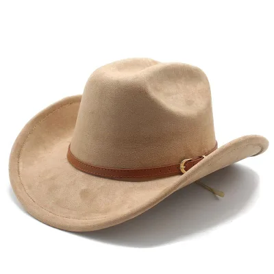 Suede Velvet Roll Edge Jazz Hat Western Cowboy Hat Men Women Ethnic Polyester Felt Fedora Hat With Band
