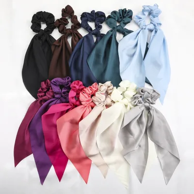 Fashionable Large Ribbon Satin Hair Scrunchies Women's Hair Accessories for Hair Decoration Ribbon Rubber Scarf Hair Bands