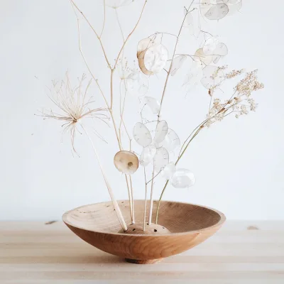 Wood Dried Flower Bowl Wooden Flower Frog Ikebana Bowl Arranging Bases Floral Frog
