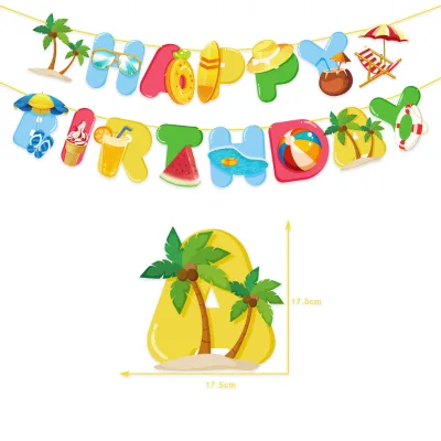 Summer Beach Vacation Theme Paper Banner Hawaiian Pool Party Birthday Flag Pulling Party Decoration Supplies