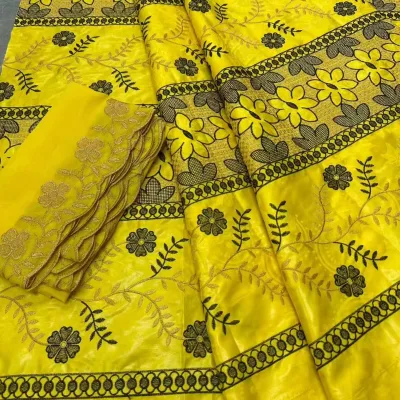African Bazan Rich fabric embroidery, white Bazan Rich Broad with French lace fabric, 5 yards + 2 yards
