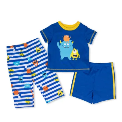 Customizable 3PC Infant Boys' Pajamas Set Spring FR Cartoon Monster Design 100% Cotton OEM/ODM Baby Sleepwear