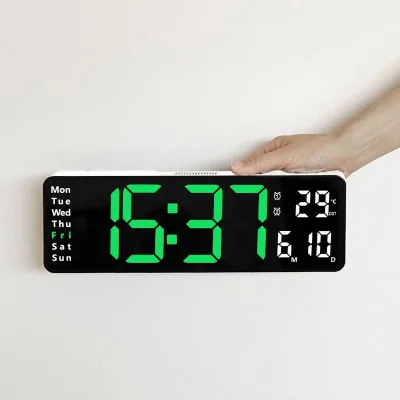 Digital Wall Clock Large LED Alarm Remote Control Date Week Temperature Dual Alarms LED Display Clock