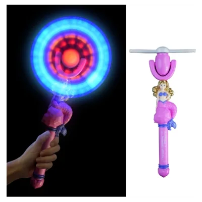 14'' Led Glow Windmills Mermaid Flashing Light up Toys Rainbow Kids Spinning Light Wand up Stick Toys