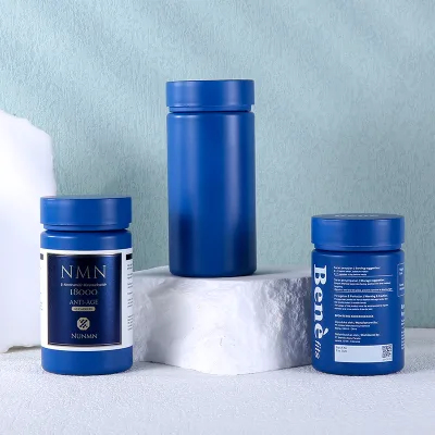 100ML 120ML 180ML Blue Flat Shoulder Bottle Plastic Candy Bottles Biodegradable Pill Packaging Food Supplement Jars