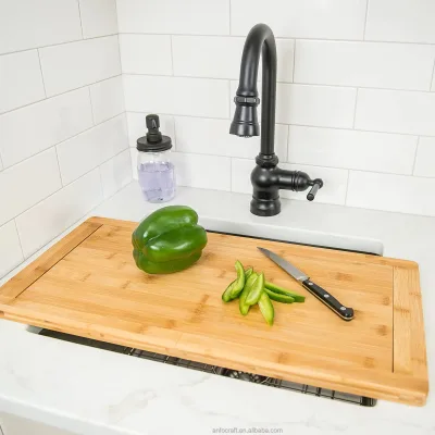Expandable Cutting Board Over Sink Bamboo Cutting Boards With Juice Groove Convenient for Use in Hotels and Restaurants
