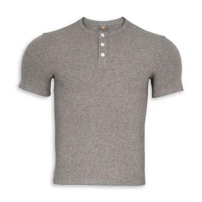 Viscose Spandex Polyester Fixed Short Sleeve Slim Fitted Fit Buttoned Neck T-shirt Round Neck Button up Henley T Shirt for Men