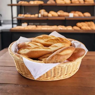 15" Plastic Storage Baskets Eco-Friendly Multifunction Bread & Fruit Baskets Vintage Style 40x40x10cm for Kitchen Restaurant Use