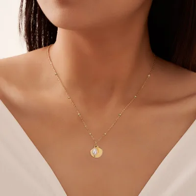 Fashion Jewelry 925 Silver Necklace Sterling Silver Link Chain Baroque Pearl and Shell Pendant Adjustable Necklace for Women