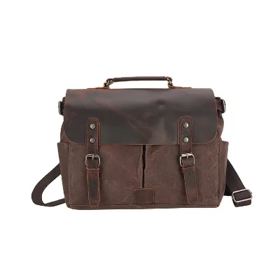 Wholesale Custom Men's Retro Oil Wax Canvas Messenger Handbag Vintage Style Briefcase Zipper Waterproof Travel Computer Bag